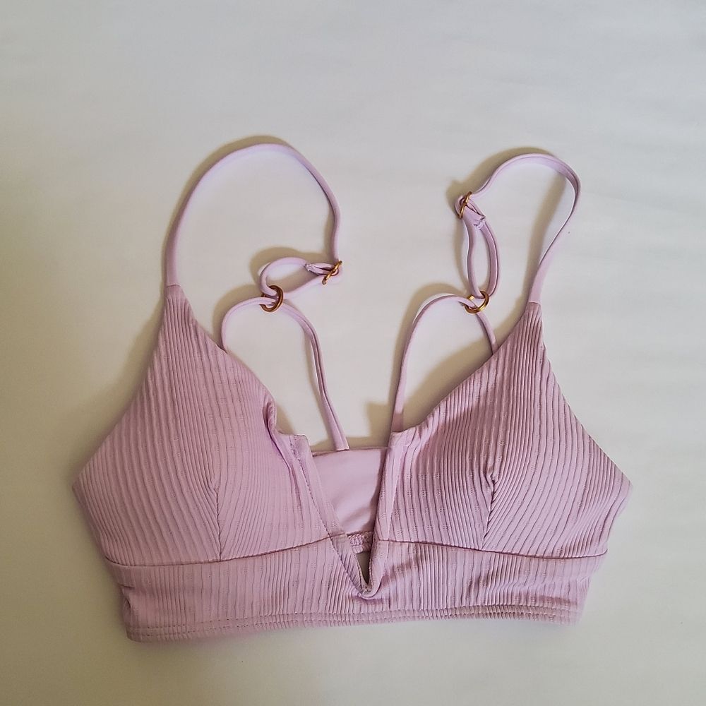 L*Space Siren V-Neck Ribbed Bikini Swimsuit Top Lilac Purple New